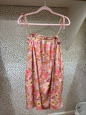 Floral Smocked Pink Sundress with Tie Straps